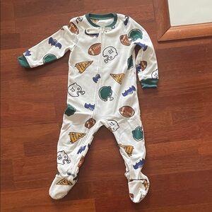Carter's White Footed One-Piece with Green and Brown Sports Print